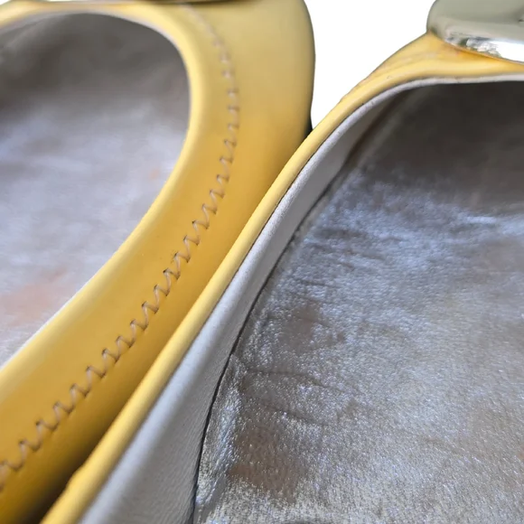 Prada Yellow Flats Silver Buckle Super Cute Bright Classic Shoes Haute Couture - Picture 9 of 11